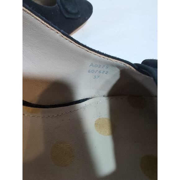 Boden Black Suede Leather Block Heel Pumps US 6 EU 37 Button Detail Square Toe - Picture 9 of 13